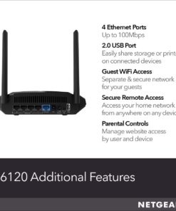 NETGEAR WiFi Router (R6120) - AC1200 Dual Band Wireless Speed (up to 1200 Mbps) | Up to 1200 sq ft Coverage & 20 Devices | 4 x 10/100 Fast Ethernet and 1 x 2.0 USB ports AC1200 WiFi 18 61SDwTjhvFL