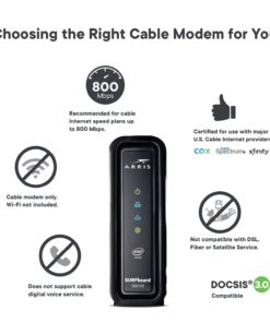 ARRIS SURFboard SB6190 DOCSIS 3.0 32 x 8 Gigabit Cable Modem , Comcast Xfinity, Cox, Spectrum , 1 Gbps Port , 800 Mbps Max Internet Speeds , Easy Set-up with SURFboard Central App , Black Docsis 3.0 32x8 Modem 26 61SHaCbAn1L