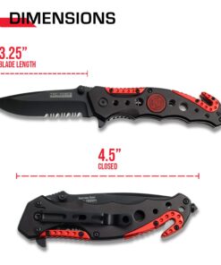 Alternative view of TAC Force Spring Assisted Folding Pocket Knife – Black Partially Serrated Blade with Black and Red Aluminum Handle, Rope Cutter, Glass Punch and Pocket Clip, Tactical, EDC, Rescue - TF-723FD