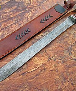 SW-149, Handmade Damascus Steel 25 Inches Sword Walnut Wood & Colored Bone Handle with Damascus Steel Guard SW-149 19 61SNiLvrMML