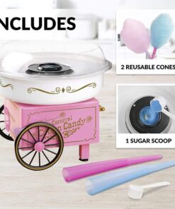 Nostalgia Vintage Hard and Sugar Free Countertop Original Cotton Candy Maker, Includes 2 Reusable Cones And Scoop – Pink, Main 23 61SPg1y1 SL