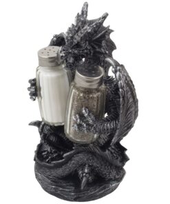 Alternative view of Mythical Dragon Salt and Pepper Shaker Set with Holder Figurine for Medieval & Fantasy Bar or Kitchen Table Decor Sculptures and Gothic Gifts by Home-n-Gifts