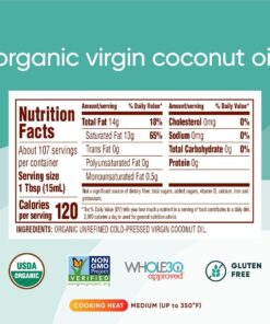 Alternative view of Nutiva Organic Coconut Oil 54 fl oz, Cold-Pressed, Fresh Flavor for Cooking, Natural Hair, Skin, Massage Oil and, Non-GMO, USDA Organic, Unrefined Extra Virgin Coconut Oil (Aceite de Coco) 54 Fl Oz (Pack of 1)
