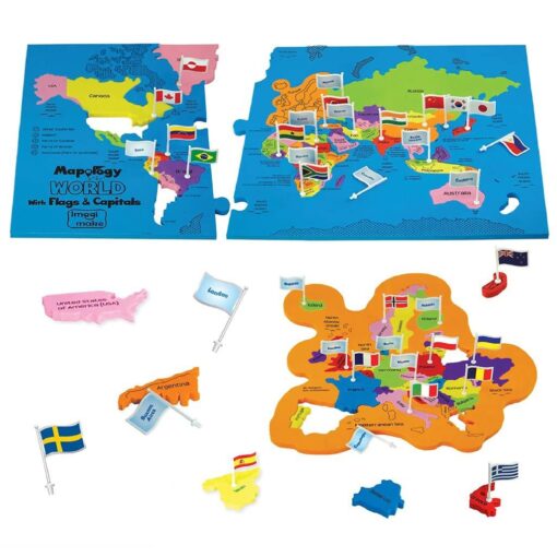 Imagimake Mapology World Map Puzzle - Includes Country Flags & Capitals | Educational Toys for Kids 5-7 | Fun Jigsaw Puzzle for Girls & Boys Toy Age 6-8 | Games for Kids 8-12 for Kids World with Capitals