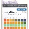 Plastic pH Test Strips, Universal Application (pH 0-14), 100 Strips | for Saliva, Soap, Urine, Food, Liquids, Water with Soil Testing, Lab Monitoring, etc. 100 Count (Pack of 1)