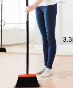 TreeLen Broom and Dustpan Set with 52" Long Handle for Home Kitchen Room Office Lobby Floor Use Upright Stand Up Stand Up Broom with Dustpan Combo A Orange Broom and Dustpan 24 61Su8yuO7yL