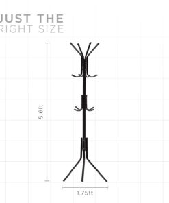 Free-Standing Coat Rack Metal Stand - Hall Tree Entry-Way Furniture Best for Hanging Up Jacket, Purse, Hand-Bag, Cloth, Hat, Winter Scarf Holder - Home or Office Floor Hanger 12-Hooks Organizer, Black 22 61SuCzebBFL