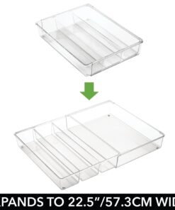 mDesign Plastic Adjustable/Expandable Divided Drawer Storage Organizer with 4 Compartments for Kitchen Pantry, Cupboard, Cabinet, Hold Silverware, Utensils, Cutlery - Ligne Collection - 2 Pack - Clear 4 Compartment Expandable Pack of 2 19 61SyagaVFqL