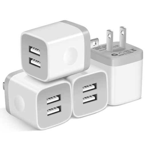 X-EDITION Wall Charger,4-Pack 2.1A Dual Port USB Power Adapter Plug Charging Block Cube for Phone 8/7/6 Plus/X, Pad, Samsung Galaxy S5 S6 S7 Edge,LG, Android (White) White