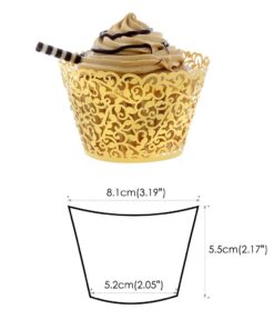 SUYEPER 100pcs Cupcake Wrappers Artistic Bake Cake Paper Cups Little Vine Lace Laser Cut Liner Baking Cup Muffin Case Trays for Wedding Party Birthday Decoration (Gold) Gold 24 61T2sf64wYL