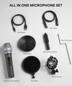 MAONO USB/XLR Podcasting Dynamic Microphone, Studio Mic Kit with Volume Control, Shock Mount, Pop Filter, Ideal for Vocal, Recording, Voice Over, Live Streaming (Gray) Gray 29 61T6r2o6AkL