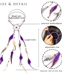 Campsis Indian Peacock Feather Headbands Boho Princess Head Chain Bule Adjust Headdress Handmade Rope Hair Accessories for Women and Girls (B) Purple 1 Count (Pack of 1) 11 61T86M4wDL