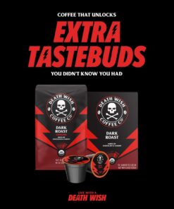 Death Wish Coffee Co. Single Serve Pods - Extra Kick of Caffeine - Dark Roast Coffee Pods - Made with USDA Certified Organic, Fair Trade, Arabica and Robusta Beans (20 Count) 20 Count (Pack of 1) 25 61T8Fw83K5L