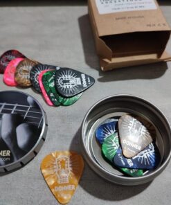 Donner Celluloid Guitar Picks 16 Pack with Tin Box includes Thin, Medium, Heavy & Extra Heavy Picks, for Acoustic Guitar Electric Guitar Ukulele 16 Pcs Picks Dazzle pattern 34 61T8mRCGoIL 1