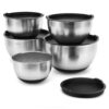 X-Chef Stainless Steel Bowls with Lids, Mixing Storage Bowl Set of 5 with Measurement, Stackable & Non-slip (1, 2, 2.5, 3.5, 4.5 QT) 38 61TMGaTdW3L