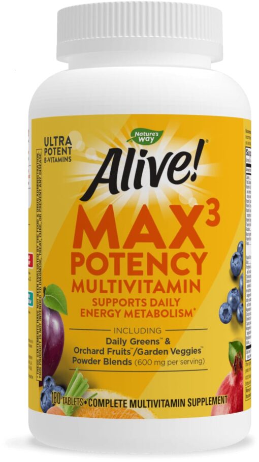 Nature's Way Alive! Max3 Potency Multivitamin, Antioxidants & High Potency B-Vitamins to Support Cellular Energy Metabolism*, 180 Tablets 180 Count (Pack of 1)