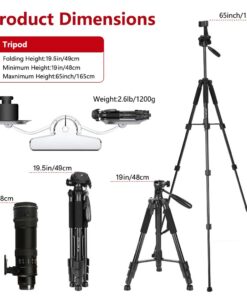 ZOMEI 65” Camera Tripod Compact Light Weight Travel Aluminum Camera/Phone Tripod for Canon Nikon with 2PC Quick Plates and Universal Phone Mount 11 lbs Load (Black) 40 61TOm8rvPVL