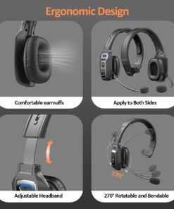 LEVN Bluetooth Headset with Microphone, Trucker Bluetooth Headset with AI Noise Cancelling & Mute Button, Wireless On-Ear Headphones 60 Hrs Working Time, for Trucker Home Office Remote Work Zoom LE-HS012 26 61TUQJ2g62L