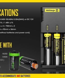 NITECORE New i4 battery Charger For Li-ion / IMR / Ni-MH/ Ni-Cd 18650 18350 16340 RCR123 14500 AA AAA D C w/ Ac and 12V DC (Car) power cords, EdisonBright BBX3 battery box, 2 X AA to D type batteries 18 61TVaMRY NL