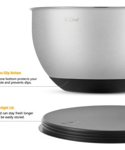 X-Chef Stainless Steel Bowls with Lids, Mixing Storage Bowl Set of 5 with Measurement, Stackable & Non-slip (1, 2, 2.5, 3.5, 4.5 QT) 30 61TXovhaWwL 1