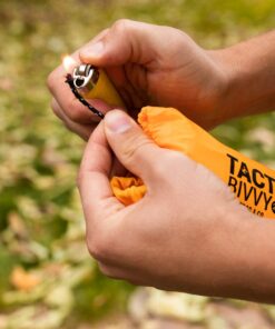 Survival Frog Tact Bivvy 2.0 Emergency Sleeping Bag w/Stuff Sack, Carabiner, Survival Whistle, ParaTinder - Compact, Lightweight, Waterproof, Reusable, Thermal Bivy Sack Cover, Shelter Kit New 2.0 Tactical Orange 18 61TcxIIaqCL