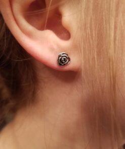 Sterling Silver Rose Flower Stud Earrings - 7mm Rhodium Plated 36 61Tg3n4YdjL