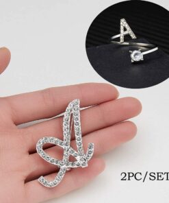 RINHOO Initial Knuckle Rings and Brooch Pin Silver Crystal 26 A-Z Letter Alphabet Adjustable Ring for Women Girl jewelry 11 61TpAI1ClS