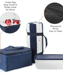 HappyPicnic Extra Large Willow Picnic Basket with Service Set for 4 Persons, Natural Wicker Picnic Hamper with Free Food Cooler, Fleece Blanket and Tableware - Best Gift Modern 14 61TujacVuHL