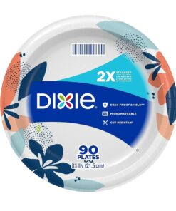 Dixie Paper Plates, 8 1/2 inch, Dinner Size Printed Disposable Plate, 90 Count Multicolor 28 61TyvvjB0PL