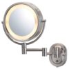 JERDON Two-Sided Wall-Mounted Makeup Mirror with Halo Lighting - Lighted Makeup Mirror with 5X Magnification & Wall-Mount Arm - Plug in Round Mirror with Nickel Finish Wall Mount - Model HL65N 10 61Tz5RoJH3L