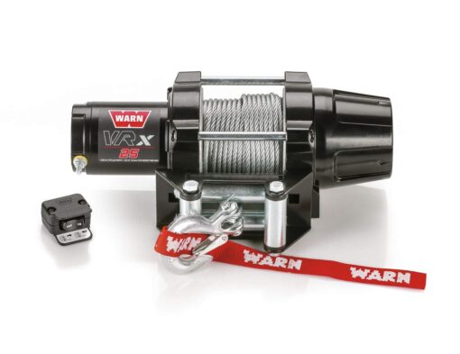 WARN 101025 VRX 25 Powersports Winch with Handlebar Mounted Switch and Steel Cable Wire Rope: 3/16" Diameter x 50' Length, 1.25 Ton (2,500 lb) Capacity Steel Rope 2,500 lbs.