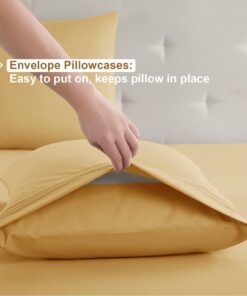 Nestl Queen Sheet Set - 4 Piece Bed Sheets for Queen Size Bed, Double Brushed Queen Size Sheets, Hotel Luxury Camel Gold Sheets, Extra Soft Bedding Sheets & Pillowcases 15 61UCpFzWWHL