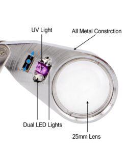 iKKEGOL 40X 25mm All Metal Magnifier Jeweler LED UV Lens Jewelery Loupe Magnifier (LED Currency Detecting/Jewelry Identifying Type) 15 61UNDNPkhgL