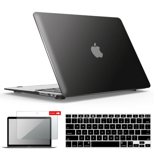 IBENZER Macbook Air 13 Inch Case A1466 A1369, Hard Shell Case with Keyboard & Screen Cover for Apple Mac Air 13 Old Version 2017 2016 2015 2014 2013 2012 2011 2010, Black, A13BK+2 For Macbook Air 13'' A1466/A1369