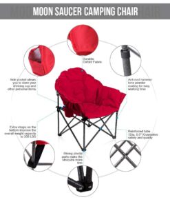 ALPHA CAMP Oversized Camping Chairs Padded Moon Round Chair Saucer Recliner with Folding Cup Holder and Carry Bag Red 26 61USeXkKMaL