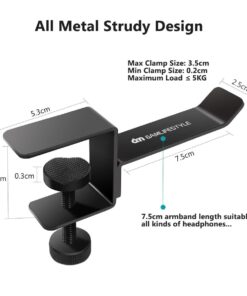 6amLifestyle Headphone Headset Holder Hanger, Universal Metal Gaming Headphones Stand Mount Under Desk Hook Clip with Adjustable Clamp for All Headsets, Black Normal 29 61UVAKj8xL