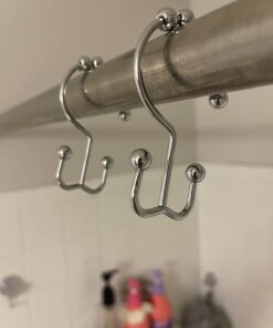 Maytex Shower Curtain Hooks, Shower Curtain Rings, Rust-Resistant Decorative Double Roller Glide Shower Hooks, Shower Rings for Bathroom Shower Rods, Curtains, Liners, Set of 12, Chrome 27 61UeZkDw1L