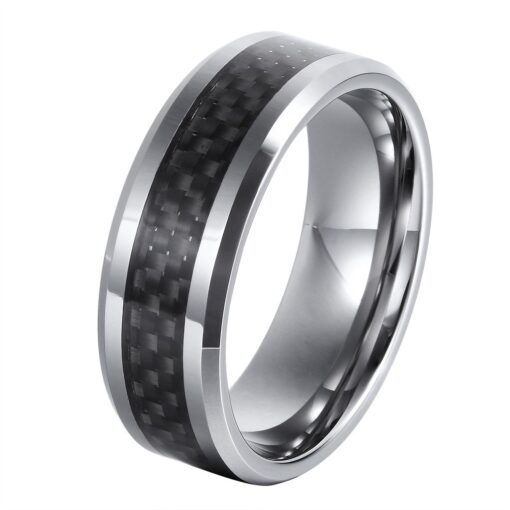 L-Ring 8MM Tungsten Carbide Ring with Fiber Inlay and Polished Beveled Edges Finish, Size 7-14 6