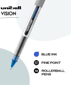 Uniball Vision Rollerball Pens, Blue Pens Pack of 12, Fine Point Pens with 0.7mm Medium Blue Ink, Ink Black Pen, Pens Fine Point Smooth Writing Pens, Bulk Pens, and Office Supplies 8 61UljgIePL
