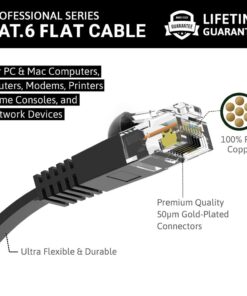 Alternative view of InstallerParts Ethernet Cable CAT6 Cable Flat 0.5 FT - Black - Professional Series - 10Gigabit/Sec Network/High Speed Internet Cable, 550MHZ 0.5 Feet