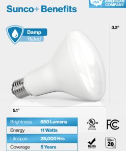 Sunco 6 Pack BR30 Light Bulb LED Indoor Flood Lights 3000K Warm White 850 Lumens E26 Base, 25,000 Lifetime Hours, Interior Dimmable Recessed Can Light, 11W Equivalent 65W 27 61UnQZDQRzL 1