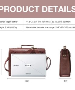 ECOSUSI Women's Briefcase Vegan Leather Laptop Bag for Work Shoulder Computer Satchel Bag with Detachable Bow 14 inch Coffee 34 61Upn0YL1rS