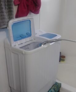 Giantex Portable Mini Compact Twin Tub Washing Machine 20lbs Washer Spain Spinner Portable Washing Machine, Blue+ White 40 61UqVg9VDL