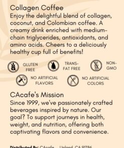 CAcafe Collagen Coffee, Coconut Infused Colombian Coffee with Anti-Aging Collagen, Creamy Drink Mix, Make Iced or Hot, Packed with Antioxidants, Natural Energy and Stress Relief (19.05oz) 8 61UrbeC8kwL