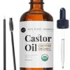 Kate Blanc Cosmetics Castor Oil (2oz), USDA Certified Organic, 100% Pure, Cold Pressed, Hexane Free Stimulate Growth for Eyelashes, Eyebrows, Hair. Skin Moisturizer & Hair Treatment Starter Kit 2 Fl Oz (Pack of 1)