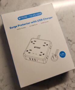 TROND Power Strip Surge Protector - Flat Plug Extension Cord, 8 Widely-Spaced Outlets, 4 USB Charger(1 USB C Port), 5FT Ultra Thin Cord, 1440J, Flat Wall Plug, Desk Charging Station for Travel, Black 5 FT-1 USB C 65 61UuyUKz6UL