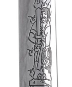 Handmade Sword - Samurai Katana Sword, Battle Ready, Hand Forged, 1045 Carbon Steel, Heat Tempered, Full Tang, Sharp, Fudo Myoo Tsuba, Fudo Myoo Engraving on The Blade, Red/Black Wooden Scabbard 14 61UyETd967L