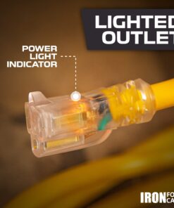 IRON FORGE CABLE 100 Foot Outdoor Extension Cord - 12/3 SJTW Heavy Duty Yellow 3 Prong Extension Cable, 15 AMP - Great for Garden and Major Appliances 100FT 14 61V0S3RrCvL
