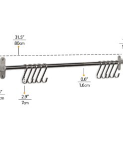 Wallniture Lyon 31.5" Wall Mount Kitchen Utensil Holder With 10 S Hooks For Hanging Pots and Pans Set 28 61V43IXh85L