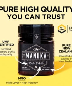 Kiva Raw Manuka Honey, Certified UMF 15+ | MGO 514+ | 100% Pure Genuine New Zealand (8.8oz/250g Bottle) | Non-GMO | No Antibiotics | Traceable | UMF & MGO Certified 37 61V4VFxWG6L